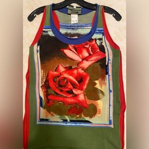 Jean Paul Gaultier top size M. Red, periwinkle blue, green and black.
